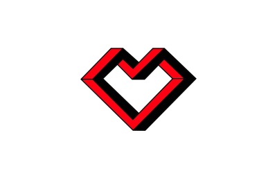 3D Heart Black And Red Logo Design