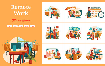 M557_ Pacchetto illustrazioni per il lavoro remoto
