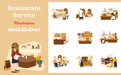 M566_ Pacchetto illustrazioni servizio ristorante