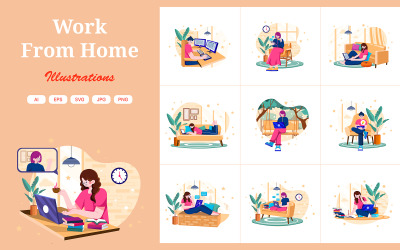 M593_ Pakiet ilustracji „Praca w domu”.