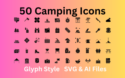 Camping Icon Set 50 Glyph Icons - SVG och AI-fil