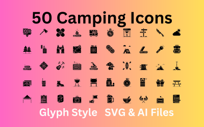 Camping Icon Set 50 icônes de glyphes - Fichier SVG et AI