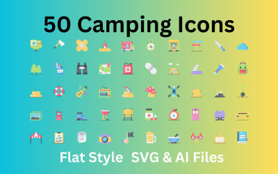Conjunto de ícones de acampamento 50 ícones planos - arquivo SVG e AI