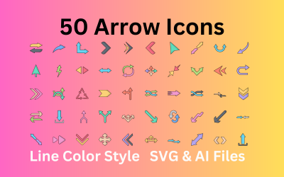 Conjunto de ícones de setas com 50 ícones de cores de linha - arquivos SVG e AI