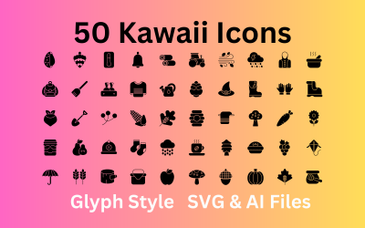 Kawaii Icon Set 50 Glyph Icons - SVG és AI fájlok