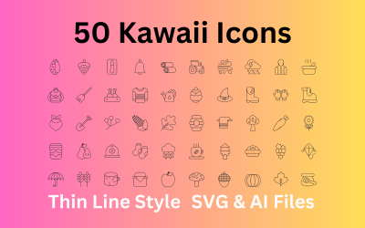 Kawaii ikonkészlet 50 körvonali ikon - SVG és AI fájlok