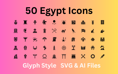 Conjunto de ícones do Egito com 50 ícones de glifo - arquivos SVG e AI