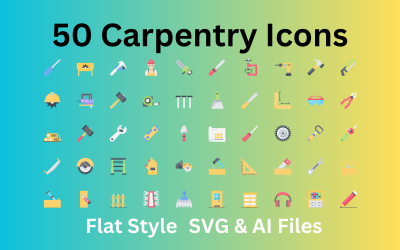 Conjunto de iconos de carpintería 50 iconos planos - Archivo SVG y AI