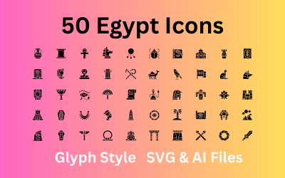 Egyiptom Icon Set 50 Glyph Icons - SVG és AI fájlok