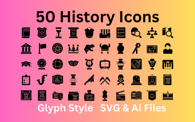 Historik Ikonuppsättning 50 Glyph Icons - SVG och AI-filer