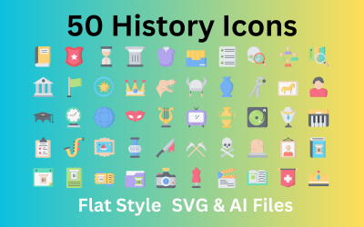 Jeu d&amp;#39;icônes d&amp;#39;histoire 50 icônes plates - Fichiers SVG et AI
