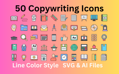 Jeu d&amp;#39;icônes de rédaction 50 icônes de couleur de ligne - Fichiers SVG et AI