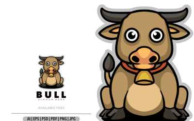 Logotipo fofo do mascote de desenho animado de touro
