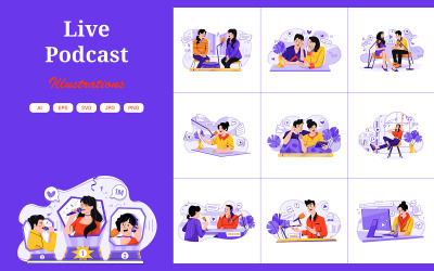 M611_ Pacchetto illustrazioni podcast live