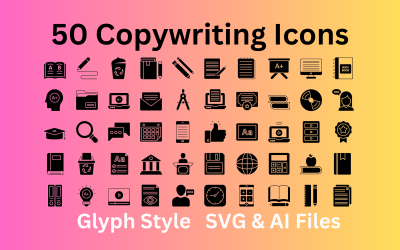 Sada ikon pro copywriting 50 ikon glyfů - soubory SVG a AI