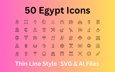 Set di icone Egitto 50 icone di contorno - file SVG e AI