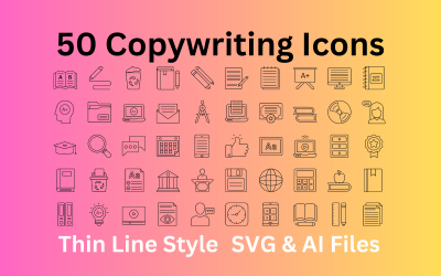 Set di icone per copywriting 50 icone di contorno - file SVG e AI
