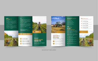 Vector de diseño de folleto tríptico de jardinería o cuidado del césped
