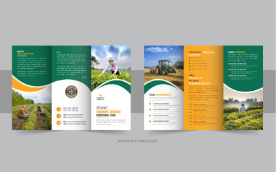 Vettore di layout del modello di brochure a tre ante per giardinaggio o cura del prato