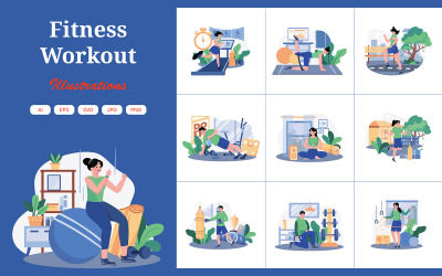 M636_ Pakiet ilustracji ćwiczeń fitness