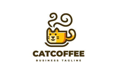 Cute Cat Coffee Logo Template