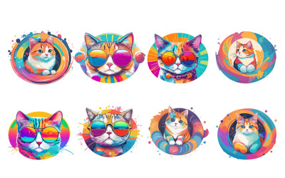 Cute Cats Sublimation Clipart, illustrazione di gatto divertente del fumetto