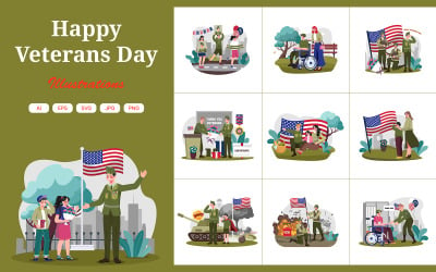 M665_ Paquete de ilustraciones del feliz día de los veteranos