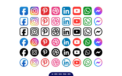 Iconos de redes sociales profesionales, conjunto de iconos