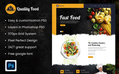 Kvalitní jídlo – přizpůsobená šablona PSD pro vstupní stránku