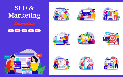 M688_ Pacote de ilustrações de SEO e marketing