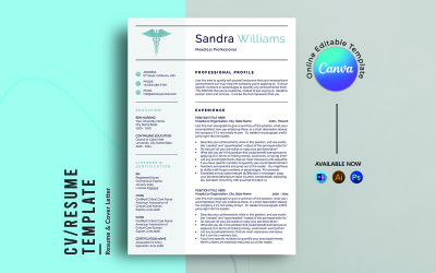 Plantilla de currículum Canva | Plantilla de currículum vitae profesional en Word