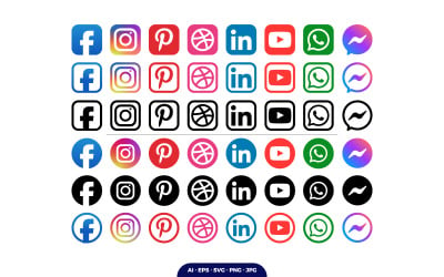 Professionelle Social-Media-Symbole, Icon-Set