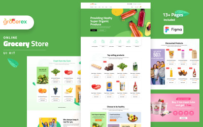 Grocerex – Élelmiszerboltok és bioélelmiszerek e-kereskedelmi boltsablonja a Figma számára