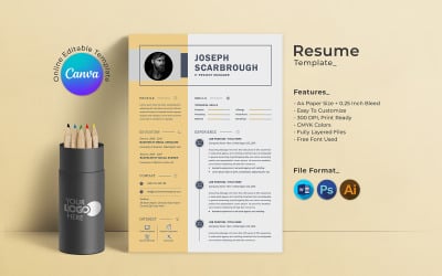 Professional Unique Canva &amp;amp; Word Resume Template