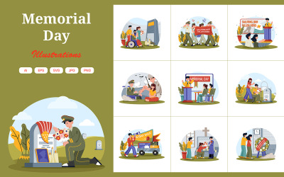 M720_ Pacote de ilustrações do Memorial Day 1