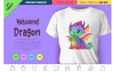 Multicolored dragon. Fantasy clipart.