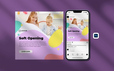 Modello di post di Instagram: modello di banner quadrato per l&amp;#39;ammissione alla scuola