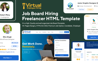 Dipendente virtuale che assume libero professionista Modello di sito Web HTML Bootstrap pulito (lavori)