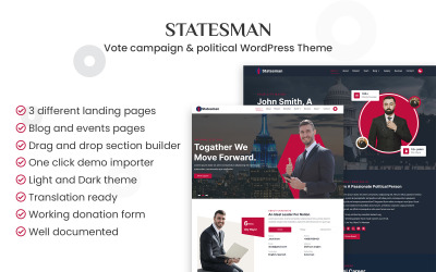 Mąż stanu — kampania wyborcza, portfolio i motyw polityczny WordPress