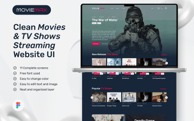 MovieMax - Modelo Figma de UI de site de streaming de filmes e programas de TV