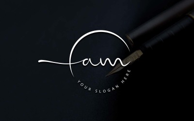 Design del logo della lettera AM in stile studio di calligrafia