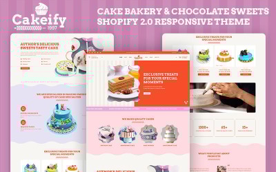 Cakeify – pekárna a obchod s čokoládovými sladkostmi Víceúčelový Shopify 2.0 responzivní motiv