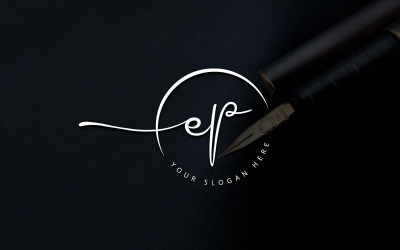 Diseño de logotipo de letra EP estilo estudio de caligrafía