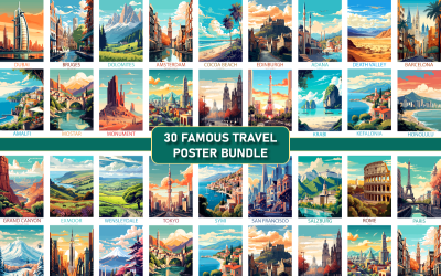 Lot d&amp;#39;affiches de lieux de voyage célèbres