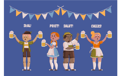 Az Oktoberfest illusztrációját ünneplő emberek