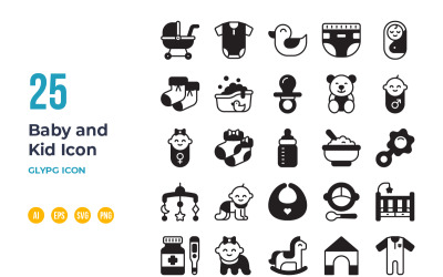 Baby and Kid icon set in glyph style design