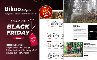 Bikoo – Kerékpáros többcélú e-kereskedelmi HTML5 webhelysablon