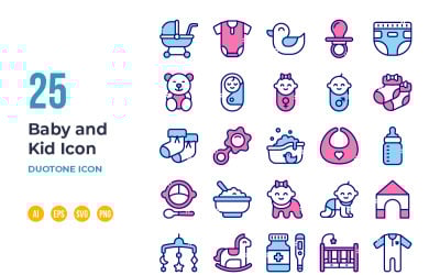 Icône bébé et enfant définie dans un style de ligne colorée