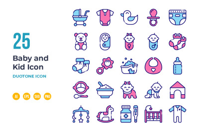 Set di icone per neonati e bambini in stile linea colorata