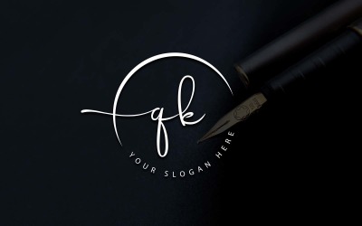 Calligraphy Studio Style QK Letter Logo Design